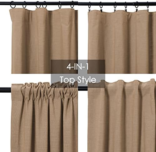 TWOPAGES Linen Textured Cotton Curtain 96 Inches Long 4-in-1 Header