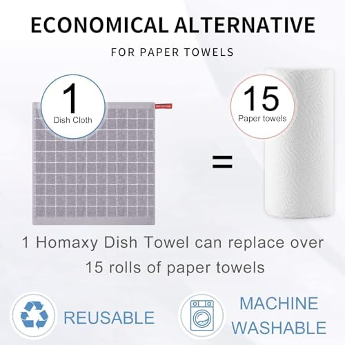 Homaxy 100% Cotton Terry Kitchen Dish Cloths, 4 Pack, Light Grey