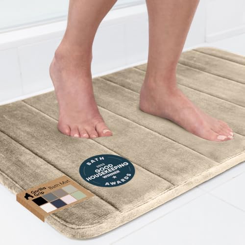 GORILLA GRIP Absorbent Memory Foam Bath and Shower Mat, 24x17 Taupe
