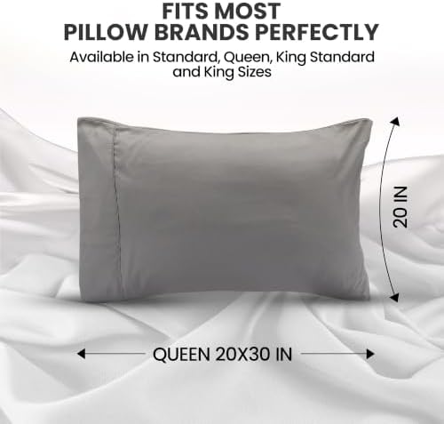 Pillow Covers Queen Size Set of 6, Soft and Comfy Pillow Cases, Grey