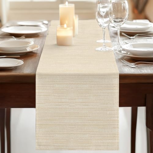 Creamy Ivory Table Runner 72 inches Long Country Vintage Minimalist