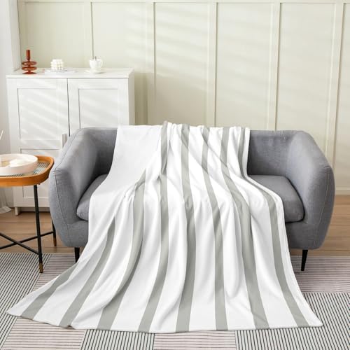 Minimalist Gray and White Stripe Flannel Blanket Twin 60x80 Inch