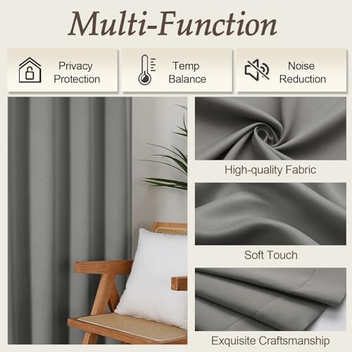 Gwine Light Grey Blackout Curtains 63 Inch Long 2 Panels for Living