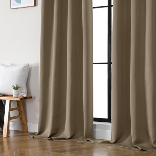 OWENIE Sally Taupe Blackout Curtains for Bedroom Living Room 72 Inch