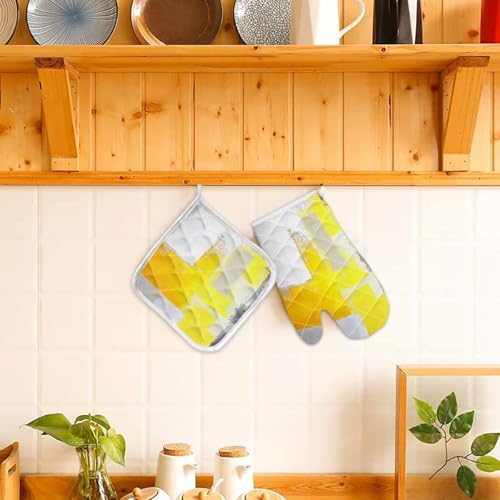 Quilted Cotton Terry Cloth Oven Mitt, Pot Holder Yellow Ombre Gray