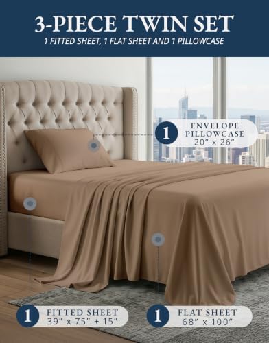 LANE LINEN Sheets Twin Size Bed Set 100% Egyptian Cotton Sateen