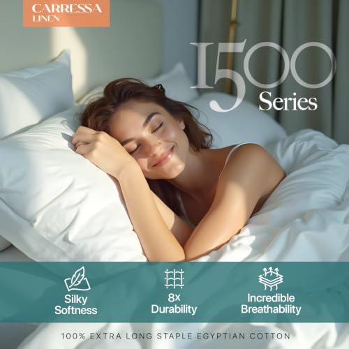 Carressa Linen 100% Egyptian Cotton King Size Sheets Set - Luxury 1500