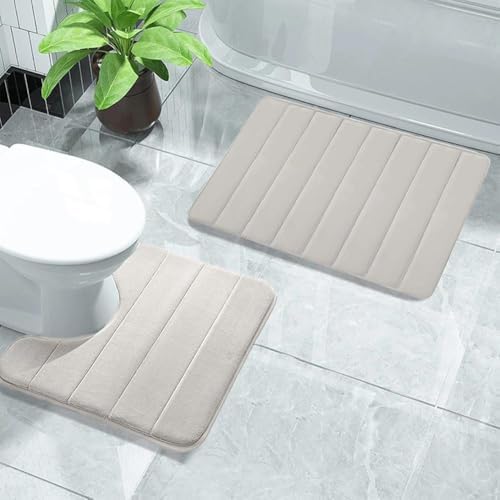 Ultra Water Absorbent Memory Foam Bathroom Rugs Set 2 Piece Non-Slip