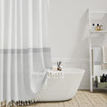 Dynamene Grey Fabric Shower Curtain, Farmhouse Boho Striped Tassel