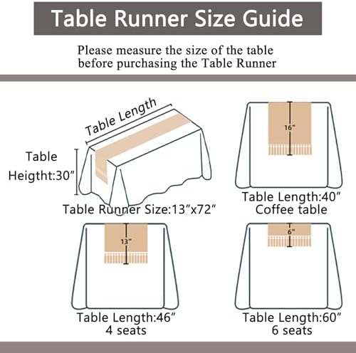 Niviy Beige Boho Cotton Linen Table Runner, Farmhouse Woven Table