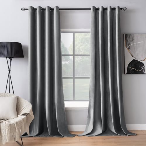 MIULEE Velvet Blackout Curtains Grey 52 x 84 Inch Length 2 Panels