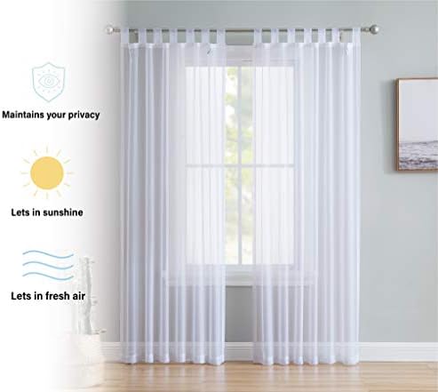 HLC.ME White Tab Top 54 inch x 108 inch Long Window Curtain Sheer
