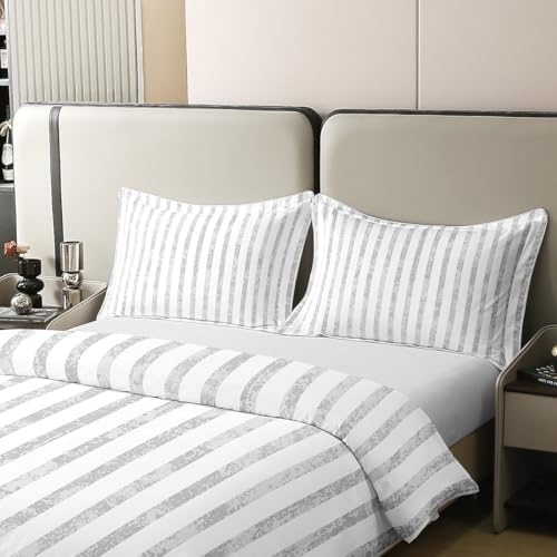 jejeloiu Grey Striped Duvet Cover 100% Cotton King Size Boys Girls