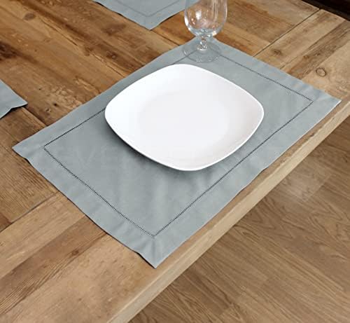 CleverDelights Gray 14" x 20" Hemstitched Placemats - 12 Pack