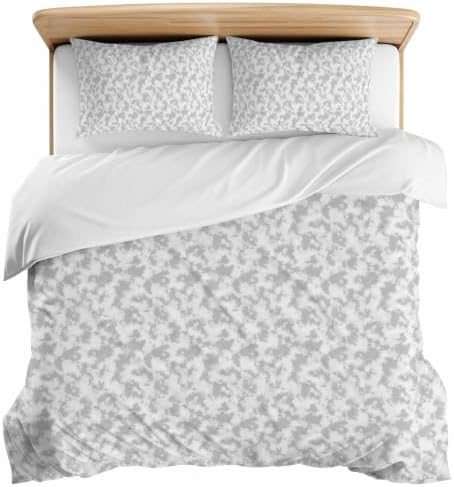 Duvet Cover Queen Size, Gray Florals 3-Piece Bedding Quilt/Comforter