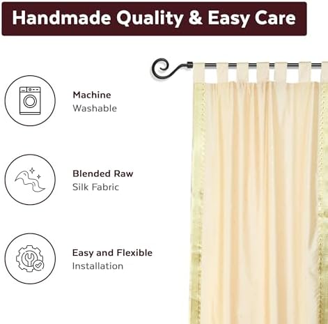Cream Tab Top Sheer Sari Curtain / Drape / Panel - 80W x 63L - Pair