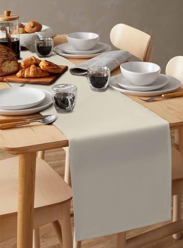Ivory White Cotton Linen Table Runner for Dining Kitchen, Modern Pure
