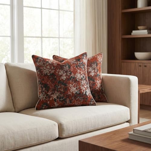 Vintage Floral Throw Pillow Covers 18x18 Inches Set of 2 Boho