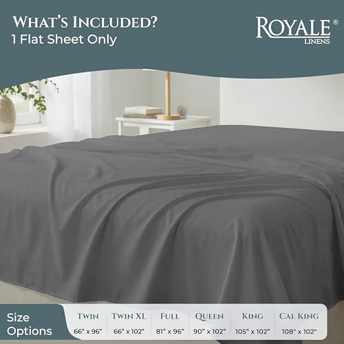 Royale Linens Full Flat Sheet Only, Luxury Breathable Sateen Weave