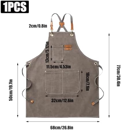 Cross-Back Chef Apron for Men Women with 3 Pockets, Cotton Canvas