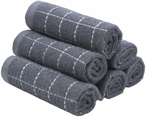 Terry Dish Rags Cloths, Grey Kitchen Dish Towels,12”x 12”,6 Pack