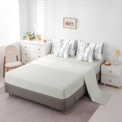 Erosebridal Grey and White 7 Piece Comforter Set Queen, Abstract Art