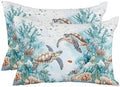 12x20 Outdoor Pillows Set of 2, Teal Coastal Turtle Waterproof Throw