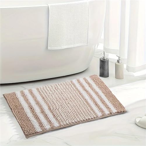 Chenille Bath Rug 2 Pcs Chenille Floor Mat Soft Bathroom Mat Stripes