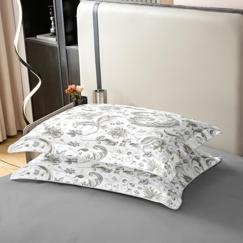 Gray Flowers 100% Cotton Duvet Cover Queen Size Garden Wild Blooming
