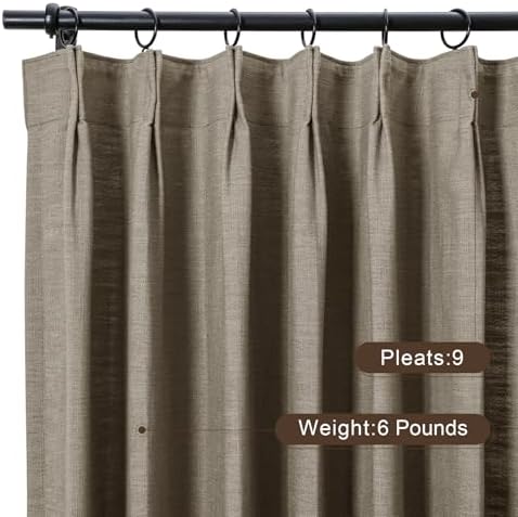TWOPAGES Pinch Pleated Linen Curtain, Dim Grey, 40W x 108L, 1 Panel