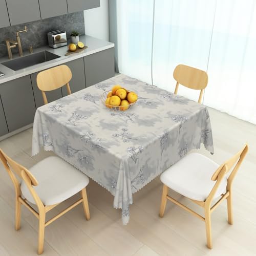 Vintage Gray Floral Tablecloth Square 70 Inch Cottage Grunge Retro