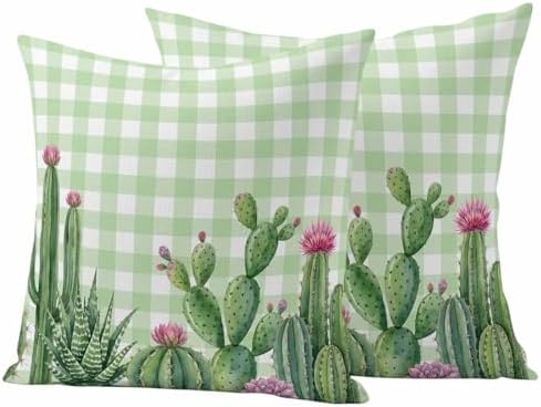 Green Cactus Tropical Waterproof Outdoor Pillow Covers 18''x18'' Set