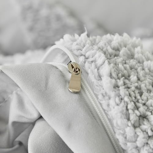 Grey Full Duvet Cover Set, Boho Tufted Palm Leaf Bedding, Soft