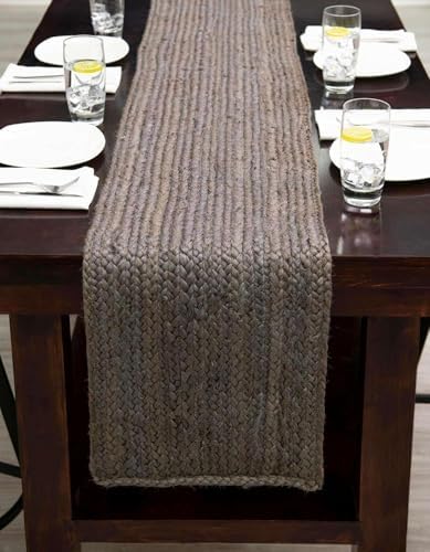 Gray Jute Table Runner Rug – 14 x 108 Inches – Handmade Indian Dining