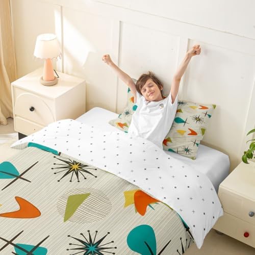 Manfei Geometric Kids Duvet Cover Set Twin Size,Vintage Graphic Lines