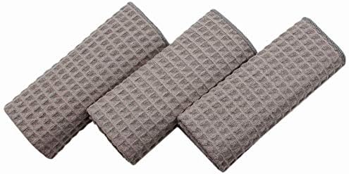 Waffle Weave Kitchen Towels Dish Towels, 3 Pack, 16x24 Inch, Gray