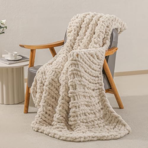 bearberry Chunky Knit Handmade Throw Blanket 50x60in Jumbo Chenille