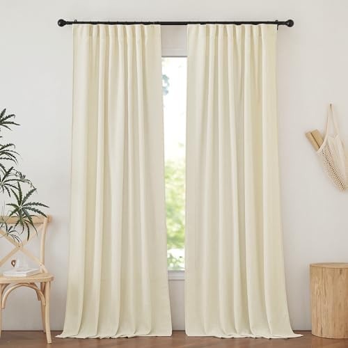 NICETOWN Butter Linen Curtains 84 inch Long for Living Room