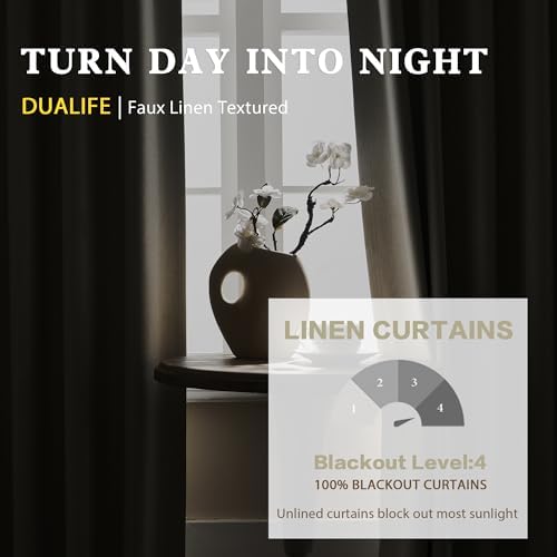 DUALIFE Back Tab Linen Beige Curtain Panels 63 Inches Long-Total