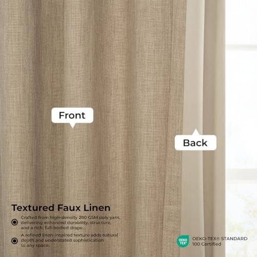 Faux Linen Curtains for Living Room (1 Panel) - 50W X 96L, Nomad Tan