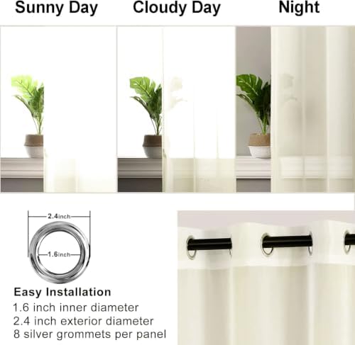 Hiasan Grommet Sheer Curtains with Tiebacks, Ivory, W52 x L96, 2