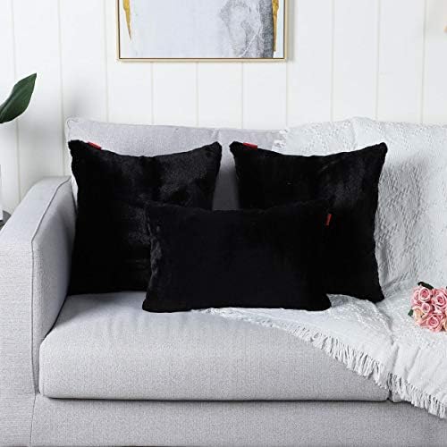 MANDIOO Pack of 2 Black Faux Fur Fuzzy Cozy Soft Decorative Throw