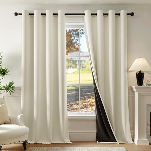 Beauoop Cream 100% Blackout Curtains for Bedroom Living Room 52x84 2