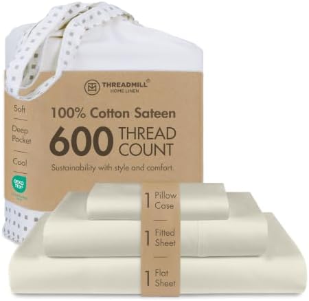 Threadmill 600 Thread Count Cotton Full Sheet Set, Sateen, Taupe