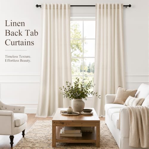 Hokibero Cream Linen Curtains 120 Inches Long for Living Room 2 Panels