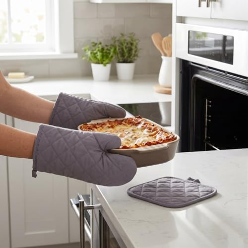 Cotton Oven Mitts, Non Slip Heat Proof Kitchen Gloves, Pot Holders Set