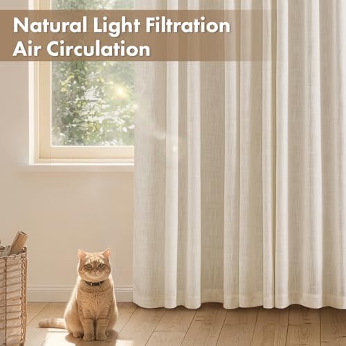 MIULEE Thick Linen Curtains, 42Wx96L, Cream Ivory Semi Sheer Linen