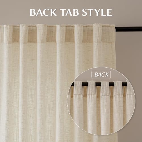 Beige Semi Sheer Light Filtering Linen Curtains 96 Inches for Living