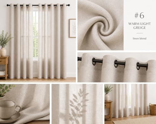 Rooh Threads Linen Sheer Curtains 84 Inches Long, 2 Panels Set, Light