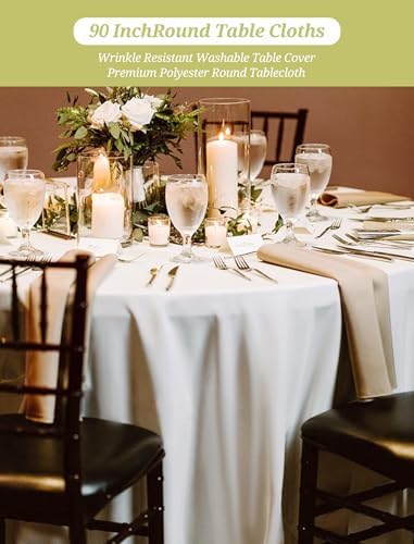 Pesonlook 10 Pack Ivory Round Tablecloths 90 Inch, Polyester Round
